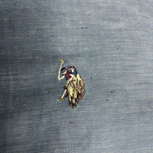 US Polo Assn Slim Fit S Button Up Elbow Patch Blue Long Sleeve Preppy - Picture 3 of 5